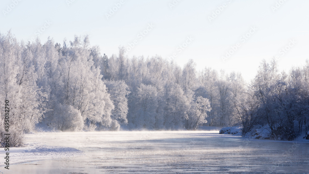 Fog over the winter river