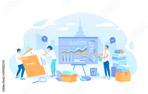 The auditor checks the documents of the company. Financial reporting team prepares the annual financial statements. Financial Report Accounting, analysis, audit Working process, teamwork communication