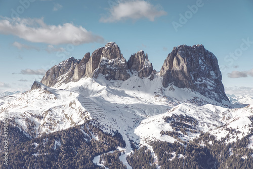 An overview of ski area Passo Sella, Dolomiti Superski, Italy photo