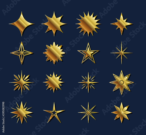 star gold style set of icons vector design