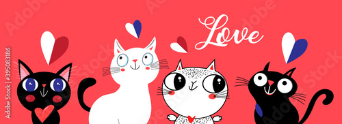 Holiday illustration with cats in love