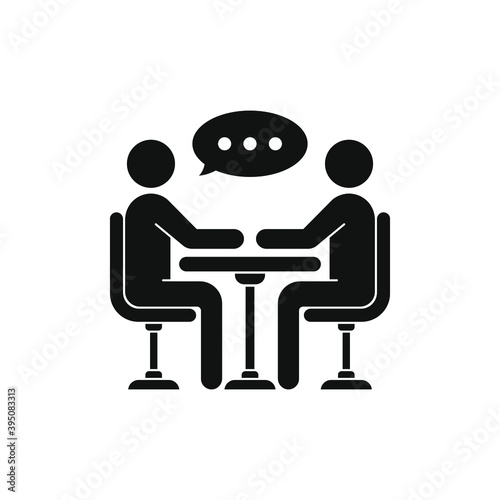Interview icon. Two people sitting and talking symbol concept isolated on white background. Vector illustration