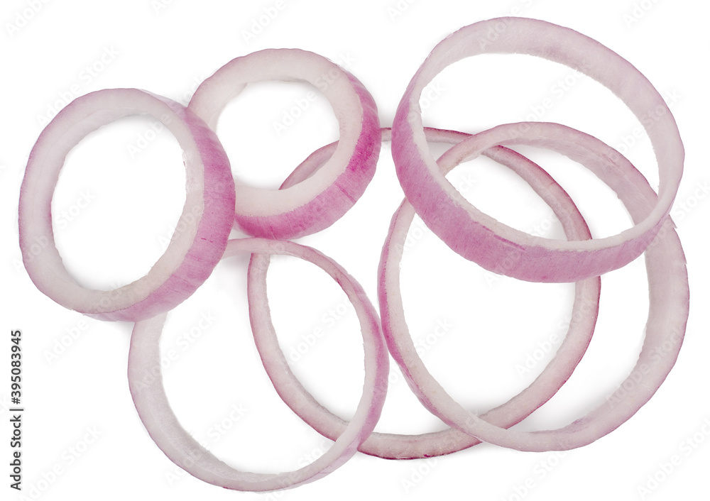 Red sliced onion isolated on white background. Top view Red sliced onion isolated on white background. Top view