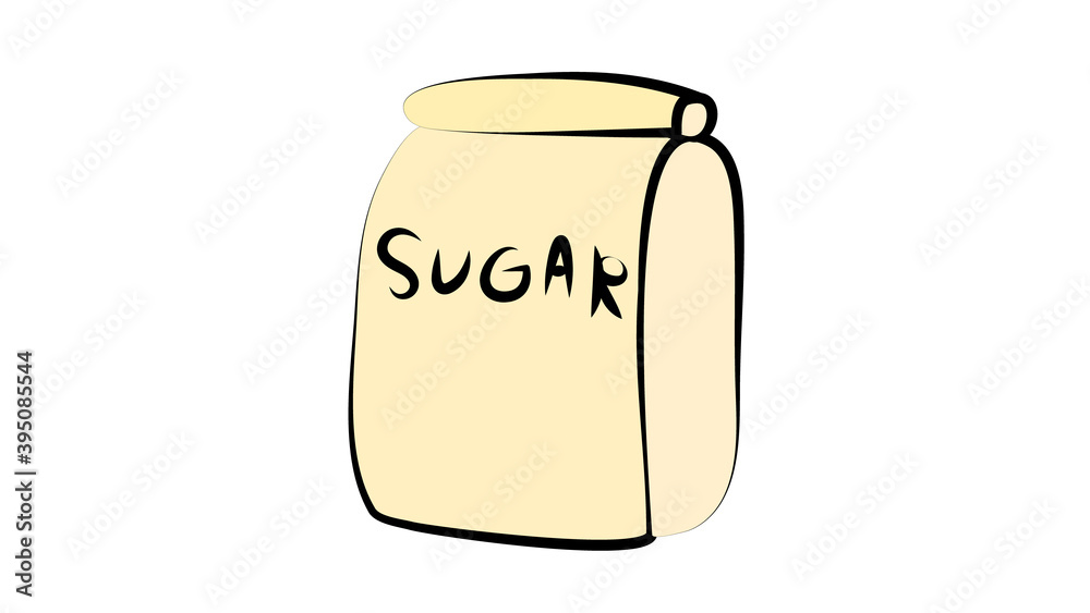 Cartoon doodle linear sugar, bag isolated on white background. Vector illustration Cartoon doodle linear sugar, bag isolated on white background. Vector illustration
