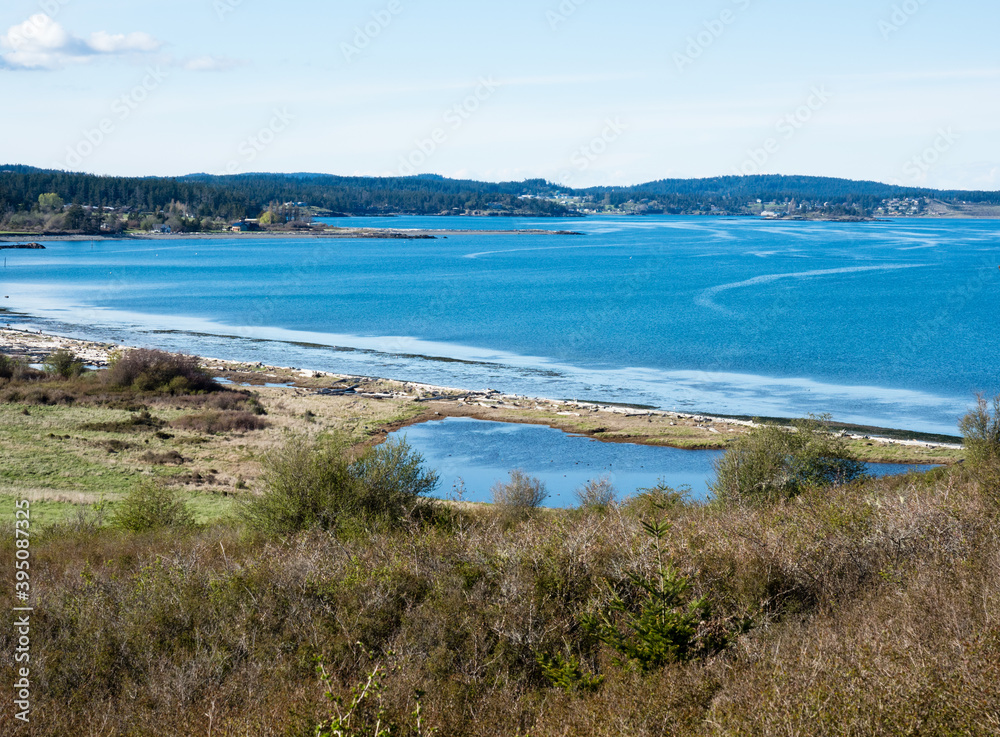 View of Old Town Lagoon and Fourth of July Beach from Jakle's Beach Lagoon observation point - San Juan Island, WA, USA