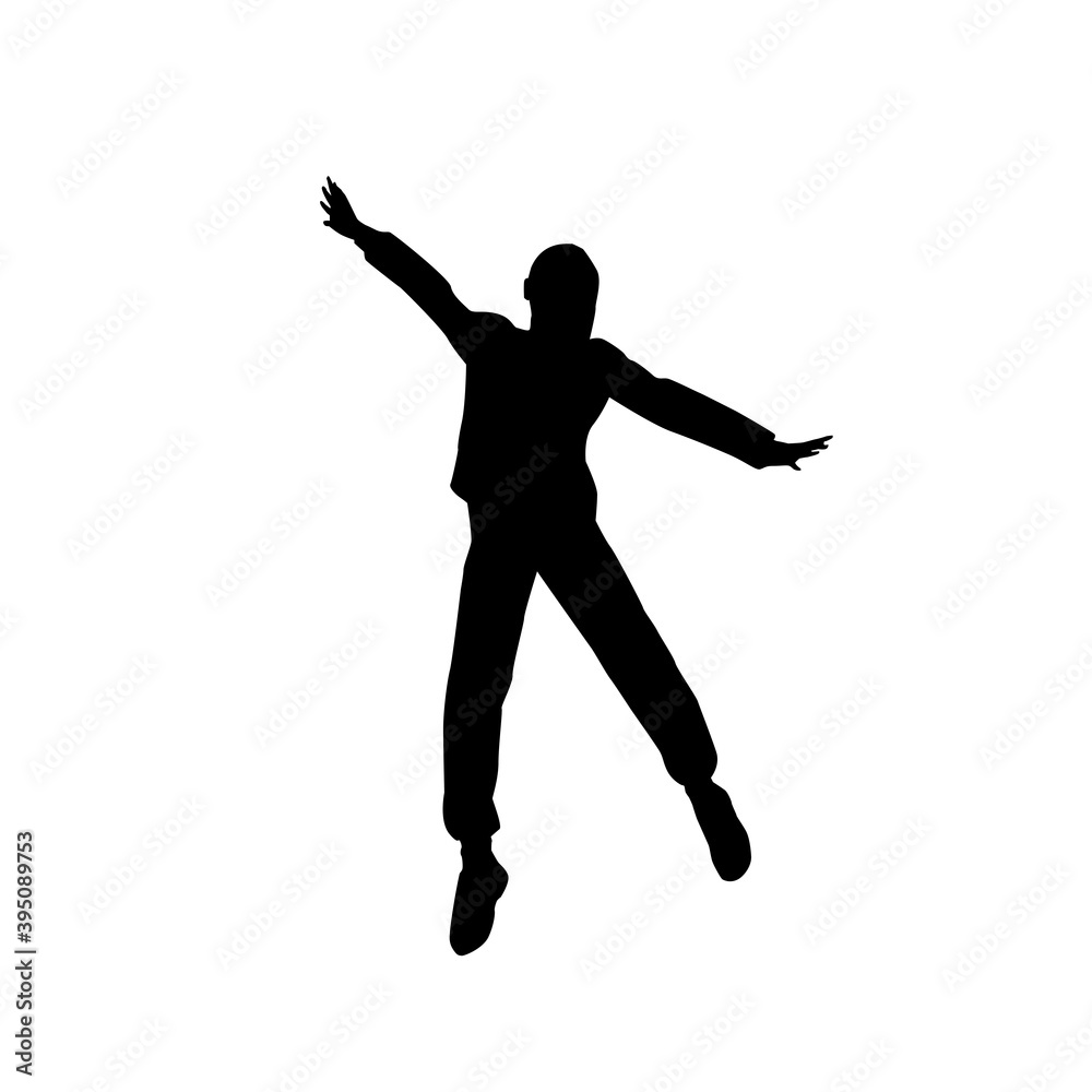 Black children vector silhouette of the jumping sporty kid