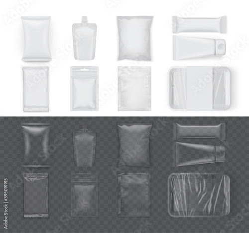 set of  white food packages isolated on white background mock up