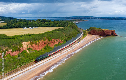 Royal Scot 46100 rounds Langstone Rock with Saphos trains Torbay Express at Dawlish Warren. Taken with a Mavic 2 Pro Hasselblad drone. photo