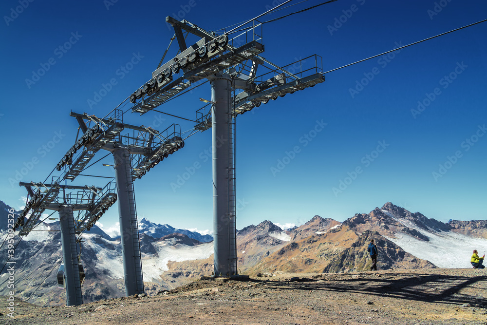 Sunny view of stone valley from mountain Elbrus, North Caucasus, Kabardino-Balkaria, Russia.