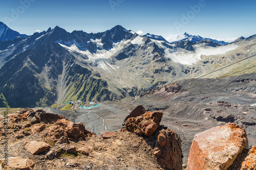 Sunny view of stone valley from mountain Elbrus  North Caucasus  Kabardino-Balkaria  Russia.