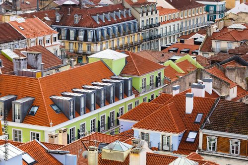 view over the capital of Portugal Lisbon Lisboa colorful buildings with orange roofs 