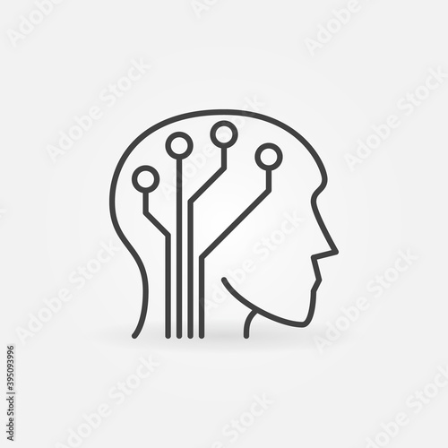 Human Head with Circuit Board vector concept icon or symbol in thin line style