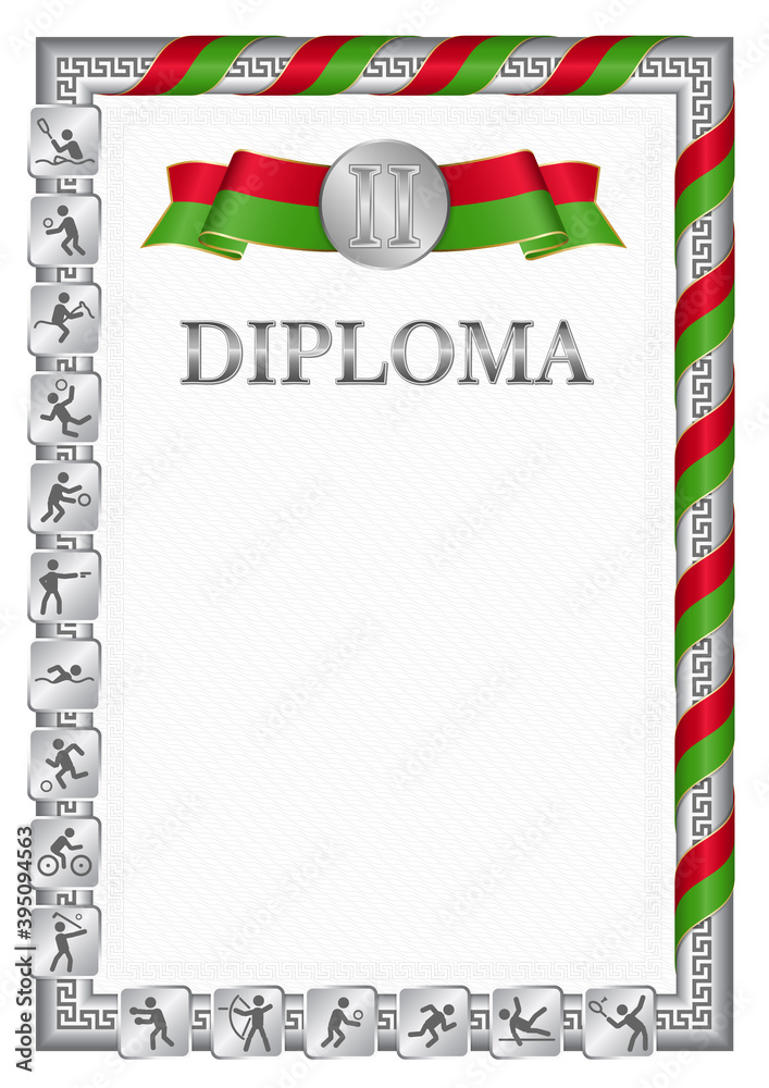 Fototapeta premium Vertical diploma for second place with Belarus flag