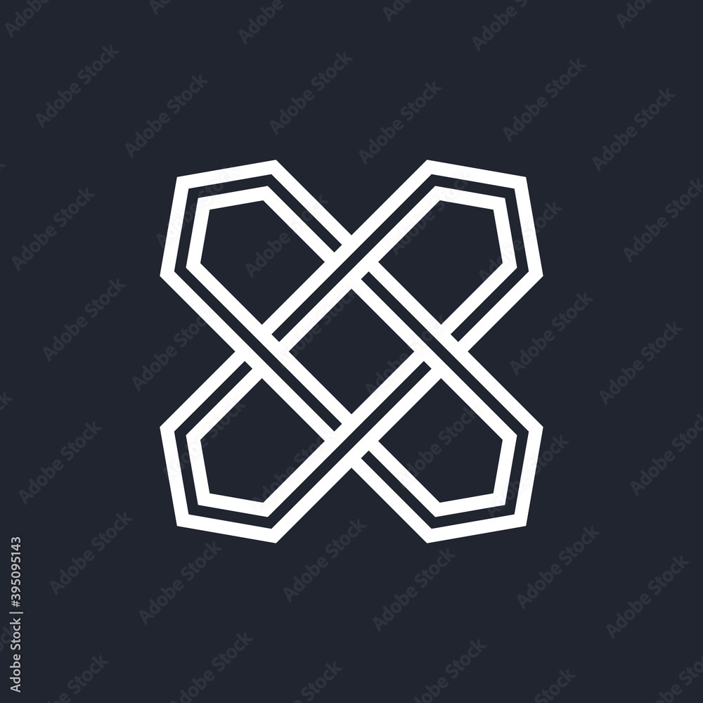 Complex Geometric Contemporary Element. Logo Template for Your Brand Projects, Industry Publications, or Tech Topics. Abstract Merged Figures Isolated on Black Backdrop Complex Geometric Contemporary Element. Logo Template for Your Brand Projects, Industry Publications, or Tech Topics. Abstract Merged Figures Isolated on Black Backdrop