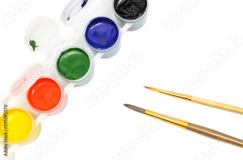 Wallpaper Mural set of gouache paints and brushes to paint, on a light background Torontodigital.ca