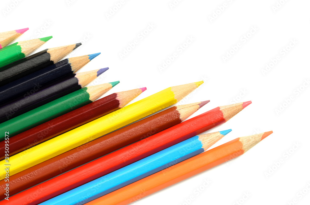 A set of colored pencils on white background A set of colored pencils on white background