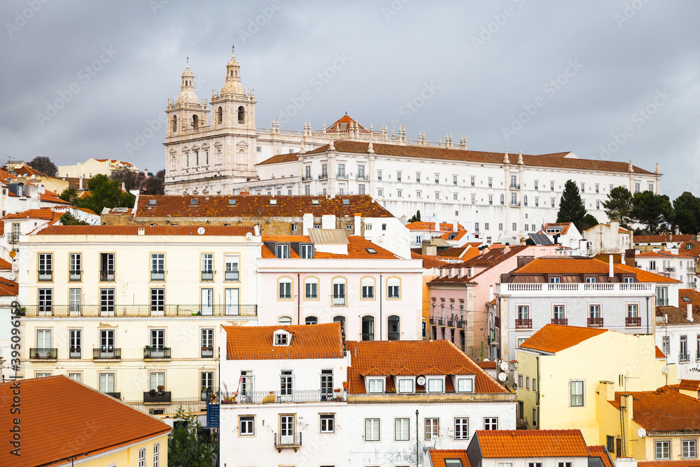 capital city of Portugal Lisbon Lisboa white building with orange red roofs