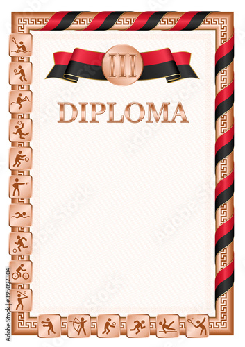 Vertical diploma for third place with Papua New Guinea flag