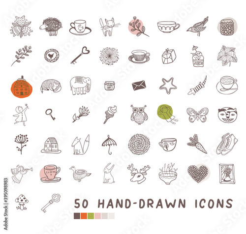 50 Hand Drawn Doodle Icons Set