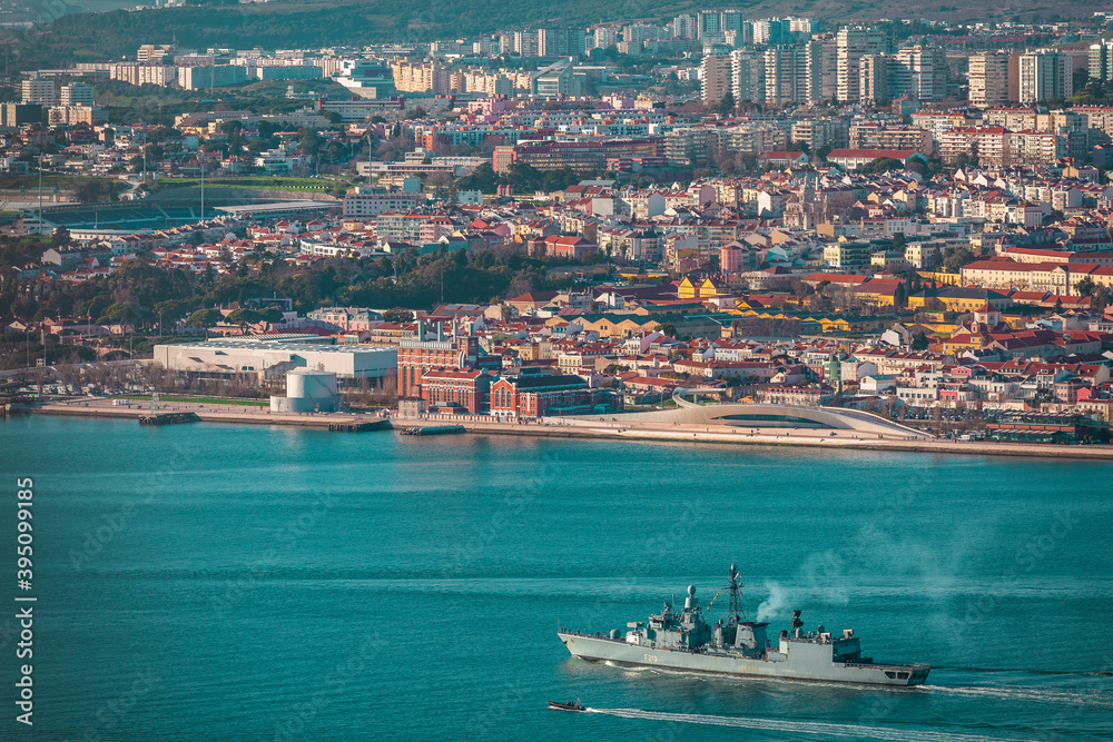 Lisbon, Lisboa, Portugal, capital, Tagus river,  military ships