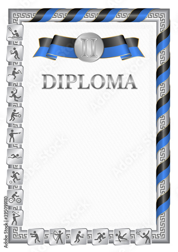 Vertical diploma for second place with Tonga flag photo