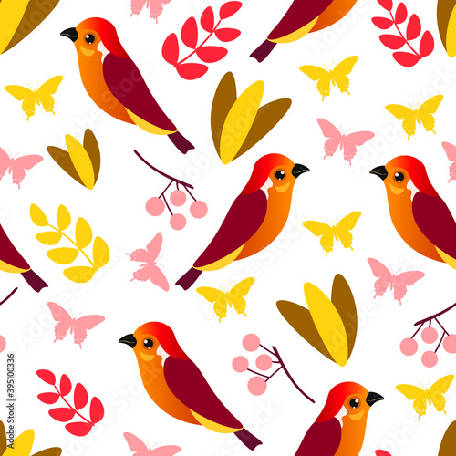 birds  autumn  abstract vector seamless pattern isolated on white background. Concept for wallpaper  wrapping paper  cards 