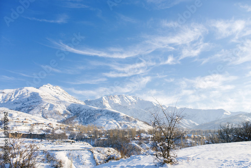 Winter in the mountains of Uzbekistan, Tien Shan mountains, rest in the mountains in winter