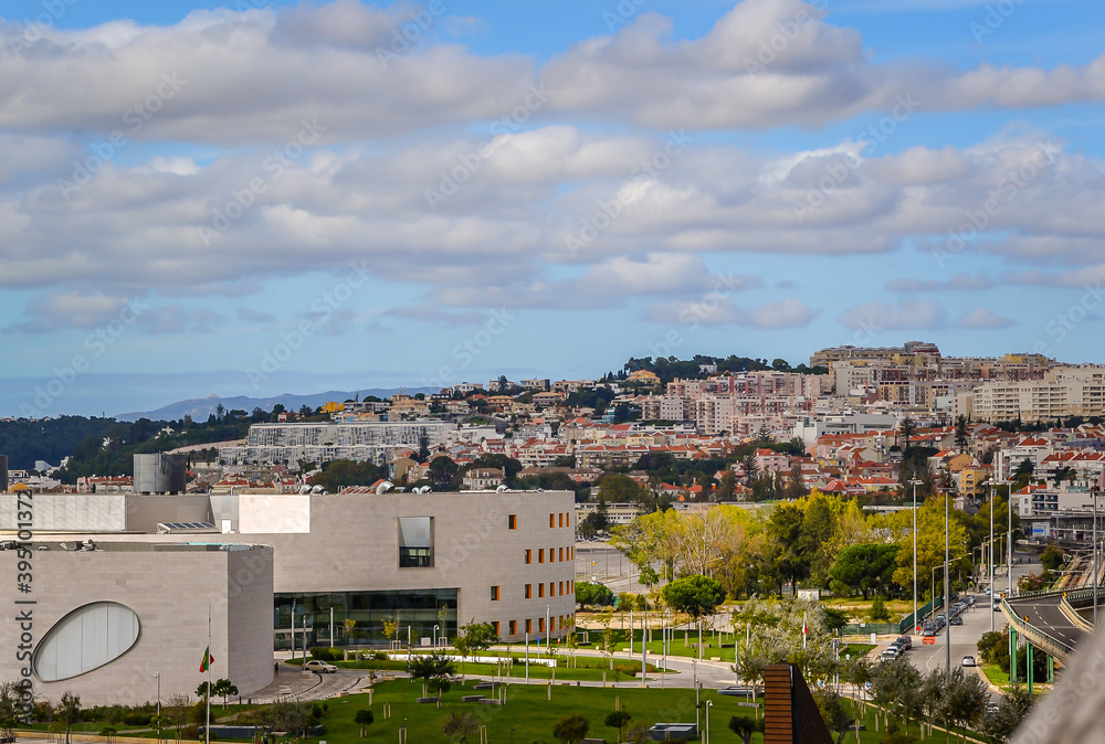 View of the city of Lisbon from the surrounding hills, Portugal. 
