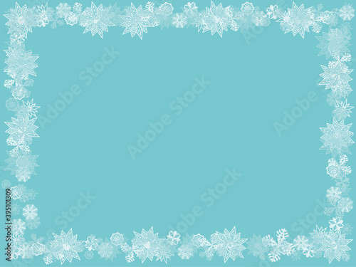 Christmas frame, Wallpaper with snowflakes. Simple new year design for banners. Vector illustration.