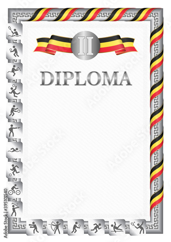 Vertical diploma for second place with Belgium flag