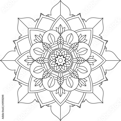 Easy Mandala coloring book simple and basic for beginners, seniors and children. Set of Mehndi flower pattern for Henna drawing and tattoo. Decoration in ethnic oriental, Indian style.