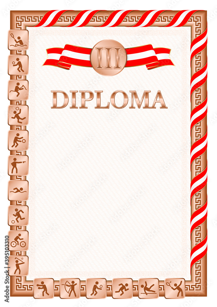 Fototapeta premium Vertical diploma for third place with Canada flag