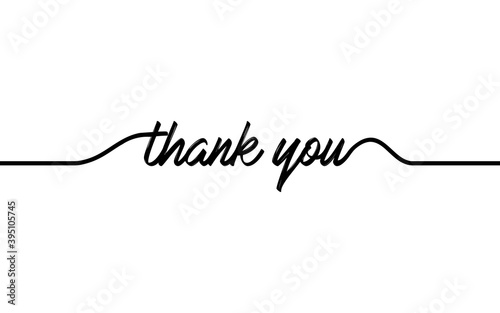 Continuous one line drawing of thank you text. Vector minimalist script lettering with minimalism contour trendy. Sign for banner, poster, and card isolated on white background