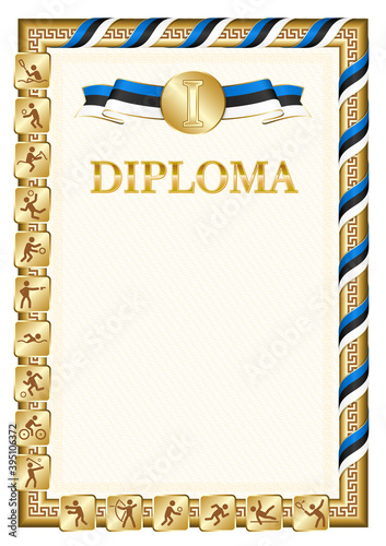 Vertical diploma for first place with Estonia flag