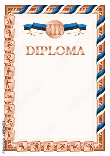 Vertical diploma for third place with Estonia flag