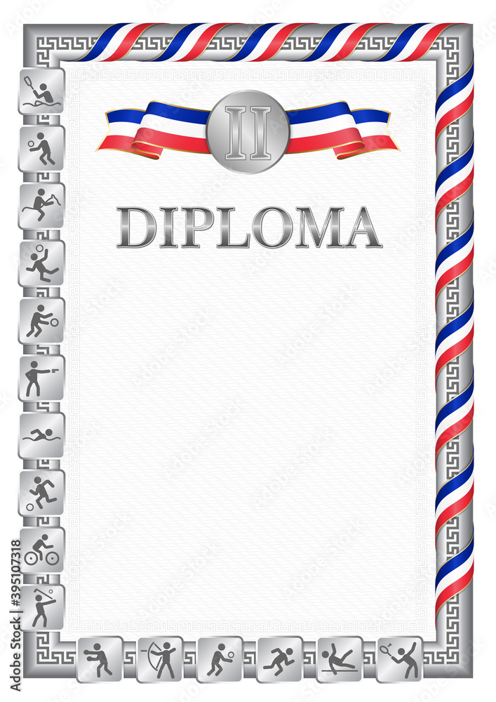 Obraz premium Vertical diploma for second place with France flag