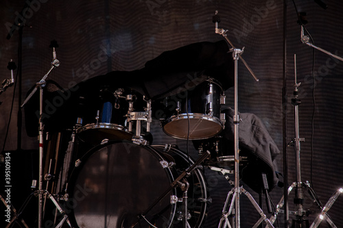 Musical instrument drum on stage in dark light