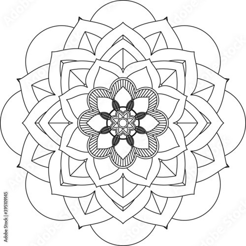 Easy Mandala coloring book simple and basic for beginners, seniors and children. Set of Mehndi flower pattern for Henna drawing and tattoo. Decoration in ethnic oriental, Indian style.