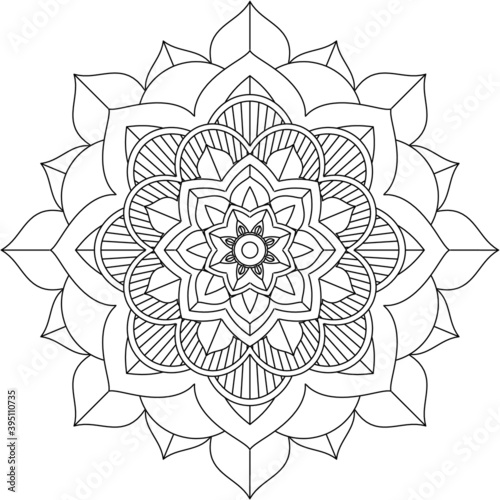 Easy Mandala coloring book simple and basic for beginners, seniors and children. Set of Mehndi flower pattern for Henna drawing and tattoo. Decoration in ethnic oriental, Indian style.