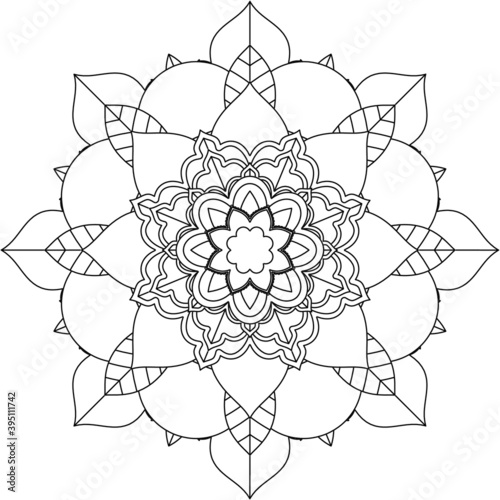 Easy Mandala coloring book simple and basic for beginners, seniors and children. Set of Mehndi flower pattern for Henna drawing and tattoo. Decoration in ethnic oriental, Indian style.