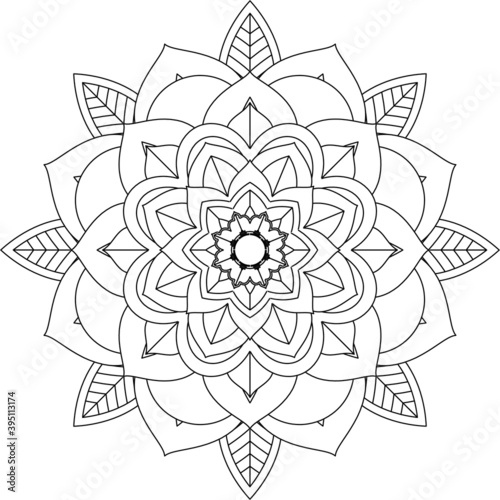 Fototapeta Naklejka Na Ścianę i Meble -  Circular pattern in form of mandala for Henna, Mehndi, tattoo, decoration. Decorative ornament in ethnic oriental style. Coloring book page.