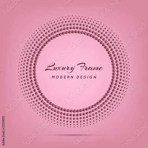 Circle pearl dot frame. Circular pearls border with effect halftone. Modern faded ring. Semitone shape round. Perl sphere boarder. Delicate pattern. Luxury dots element for design prints. Vector