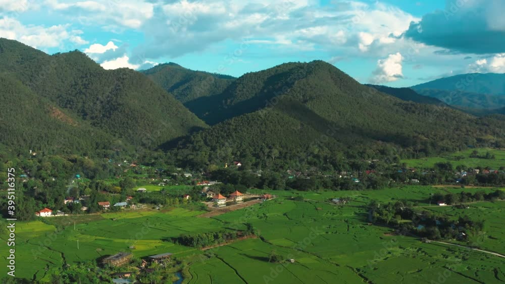 Aerial view of Pai rice terraces, river and mountain in Mae Hong Son, Chiang Mai, thailand Aerial view of Pai rice terraces, river and mountain in Mae Hong Son, Chiang Mai, thailand