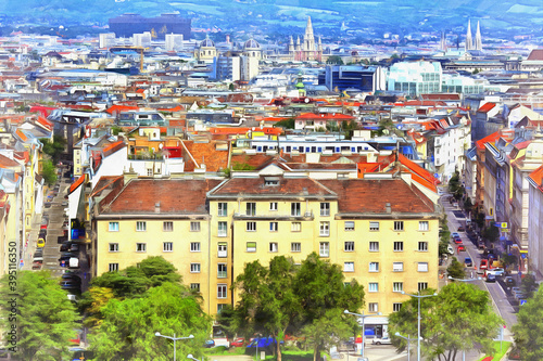 Photography Cityscape of Vienna colorful painting looks like picture
