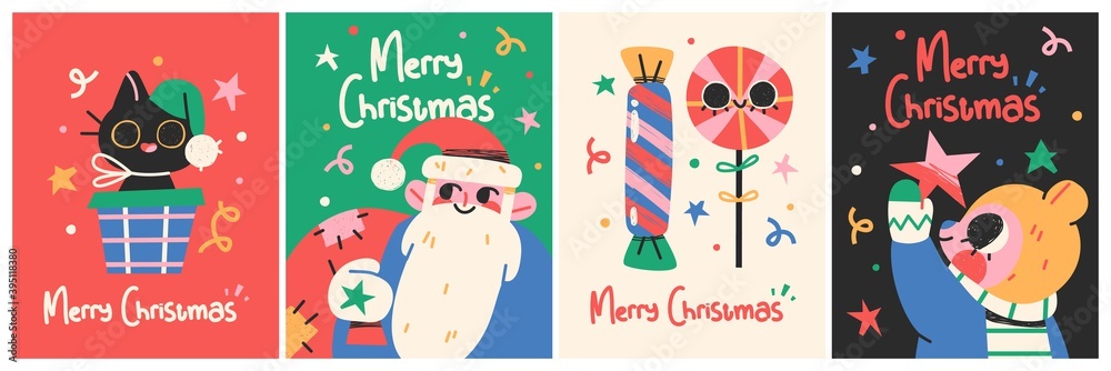 New Year 2021 And Christmas Greeting Card collection. Cute holiday characters and situations New Year 2021 And Christmas Greeting Card collection. Cute holiday characters and situations