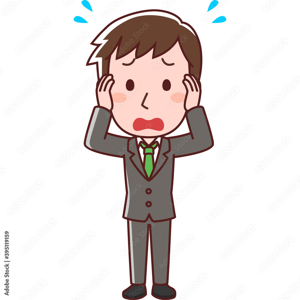 スーツを着て焦る男性