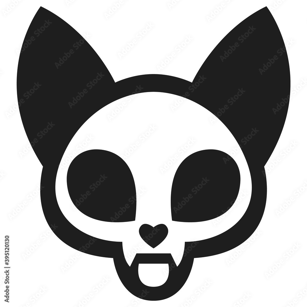 Cartoon cute cat's skull isolated on white. Simple flat logo or icon