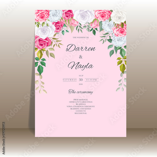 Wedding invitation floral with beautiful flower and leaves © darren