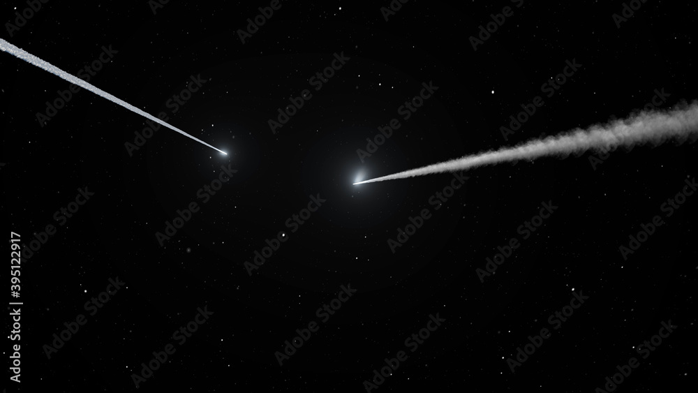 Naklejka premium 3d rendering-Asteroids Comets flying in deep space with stars