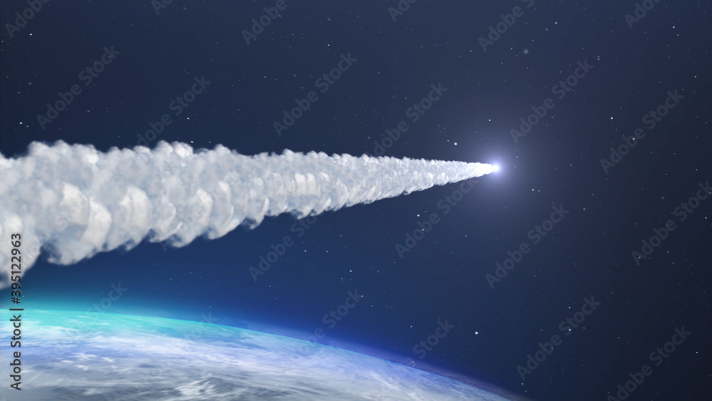 3d rendering-Asteroid or missile close to Earth